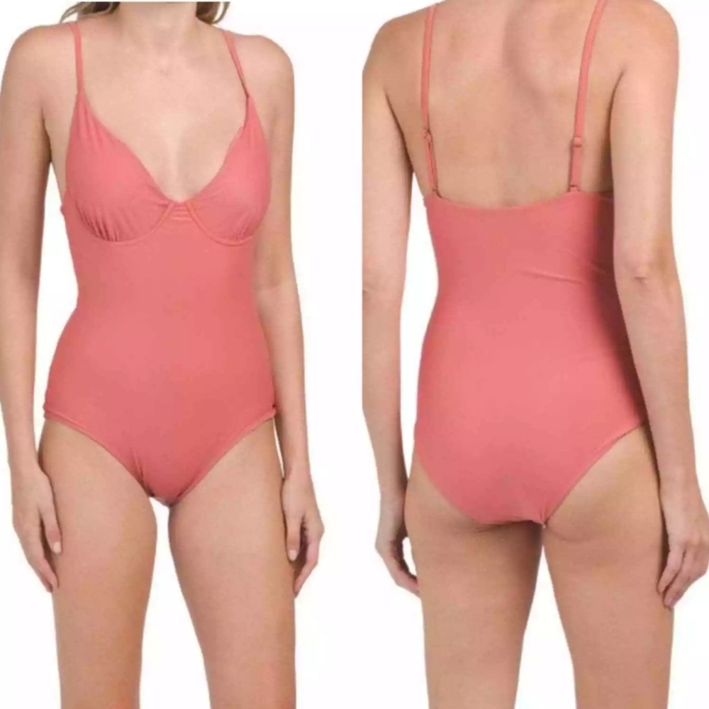 Andie Sz L The Luna Coral Peach Underwire One Piece Swimsuit